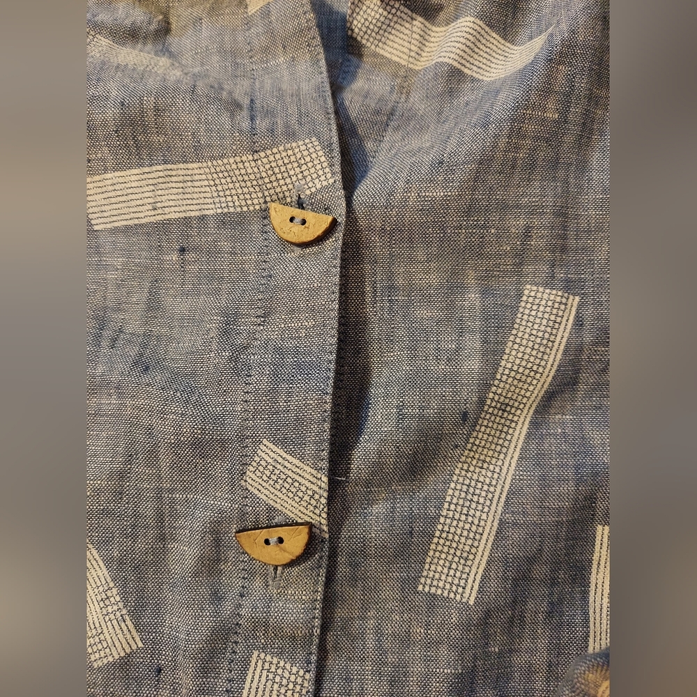 John Mark Dashed Pattern 100% Linen Chambray Top … - image 7